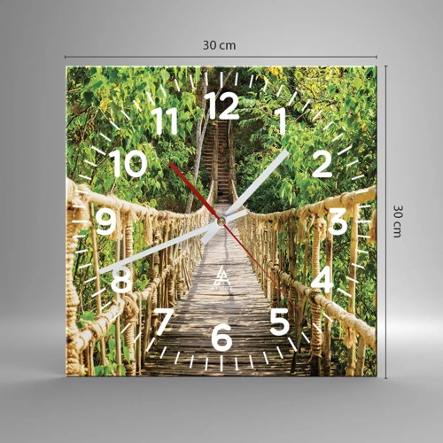Wall clock - Clock on glass - Suspended in Green - 30x30 cm