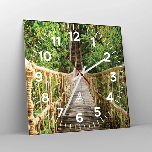 Wall clock - Clock on glass - Suspended in Green - 30x30 cm