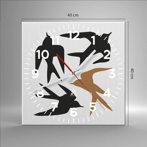 Wall clock - Clock on glass - Swallows at Play - 40x40 cm