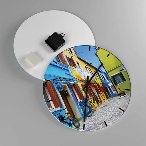 Wall clock - Clock on glass - Sweet, Pastel Alley  - 30x30 cm