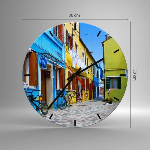 Wall clock - Clock on glass - Sweet, Pastel Alley  - 30x30 cm