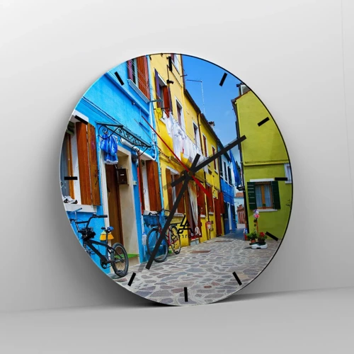 Wall clock - Clock on glass - Sweet, Pastel Alley  - 30x30 cm