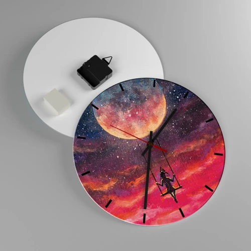 Wall clock - Clock on glass - Swinging in the Clouds - 30x30 cm