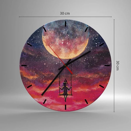 Wall clock - Clock on glass - Swinging in the Clouds - 30x30 cm