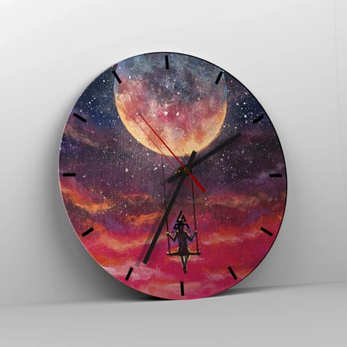 Wall clock - Clock on glass - Swinging in the Clouds - 30x30 cm