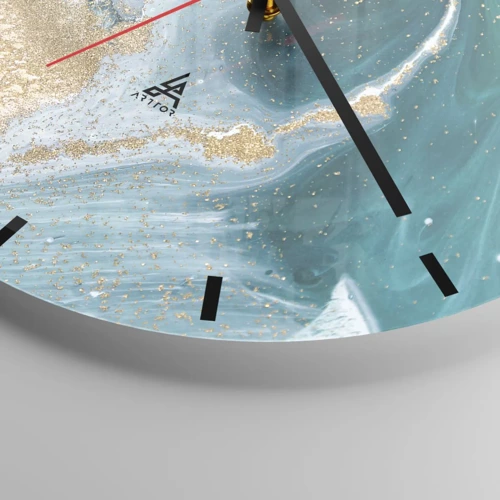 Wall clock - Clock on glass - Swirl of Gold and Turquiose - 40x40 cm