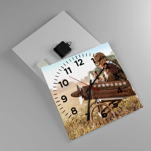 Wall clock - Clock on glass - Take off for a Dream - 30x30 cm