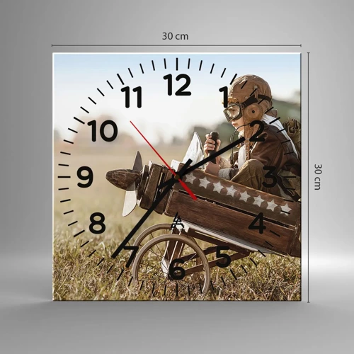 Wall clock - Clock on glass - Take off for a Dream - 30x30 cm