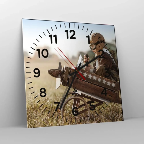 Wall clock - Clock on glass - Take off for a Dream - 30x30 cm