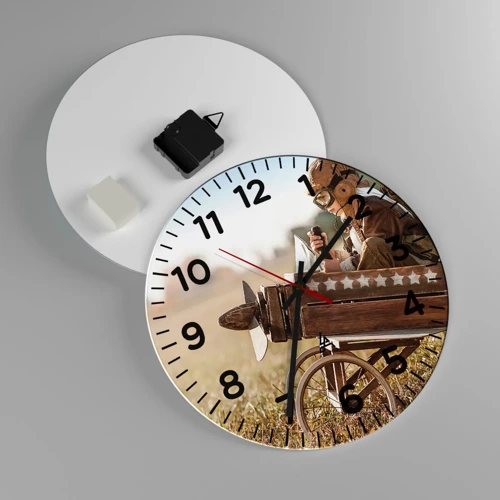 Wall clock - Clock on glass - Take off for a Dream - 30x30 cm