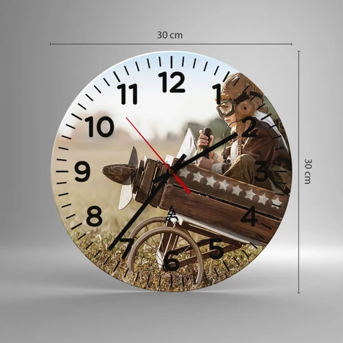 Wall clock - Clock on glass - Take off for a Dream - 30x30 cm