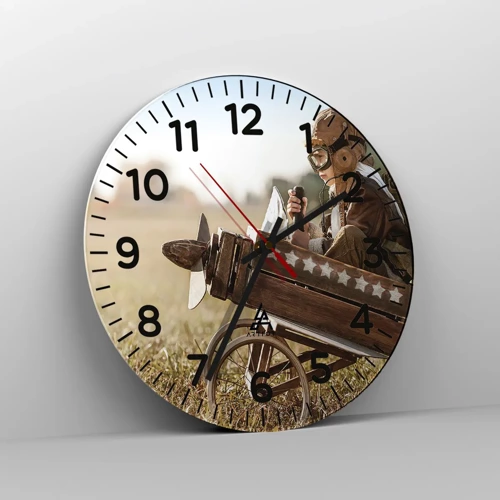 Wall clock - Clock on glass - Take off for a Dream - 30x30 cm