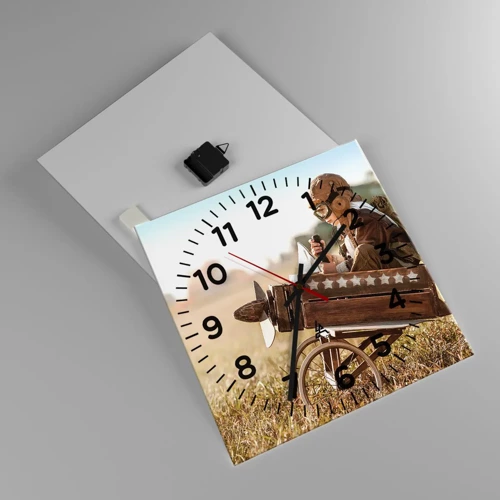 Wall clock - Clock on glass - Take off for a Dream - 40x40 cm