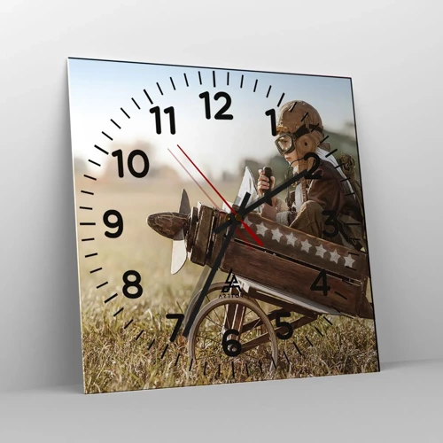 Wall clock - Clock on glass - Take off for a Dream - 40x40 cm