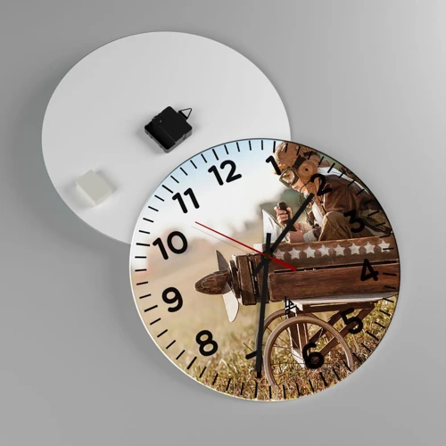 Wall clock - Clock on glass - Take off for a Dream - 40x40 cm