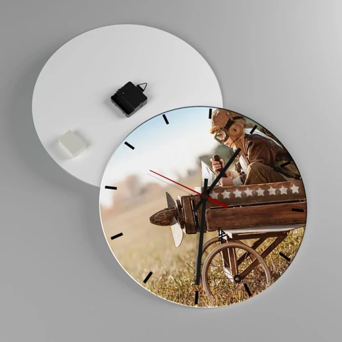 Wall clock - Clock on glass - Take off for a Dream - 40x40 cm