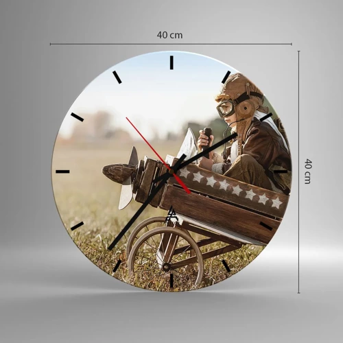 Wall clock - Clock on glass - Take off for a Dream - 40x40 cm