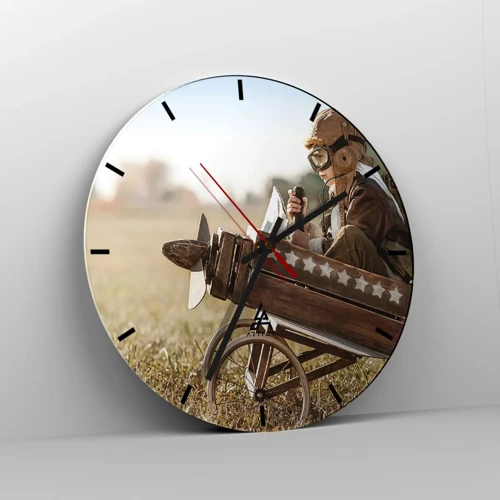 Wall clock - Clock on glass - Take off for a Dream - 40x40 cm