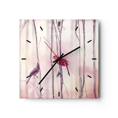 Wall clock - Clock on glass - Tale of a Pink Forest - 30x30 cm