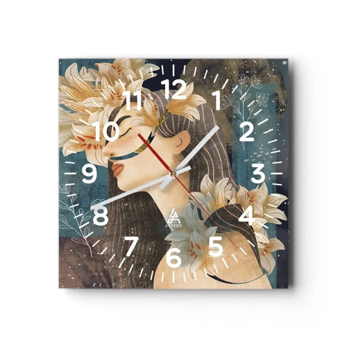 Wall clock - Clock on glass - Tale of a Queen with Lillies - 30x30 cm