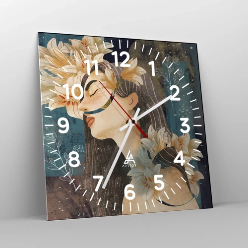 Wall clock - Clock on glass - Tale of a Queen with Lillies - 30x30 cm