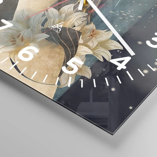 Wall clock - Clock on glass - Tale of a Queen with Lillies - 30x30 cm