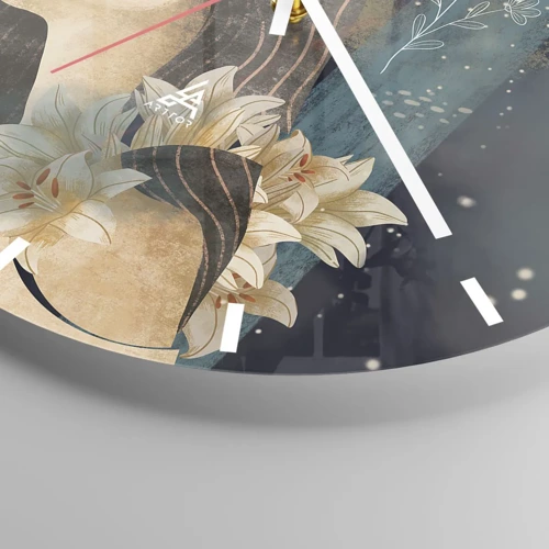 Wall clock - Clock on glass - Tale of a Queen with Lillies - 30x30 cm