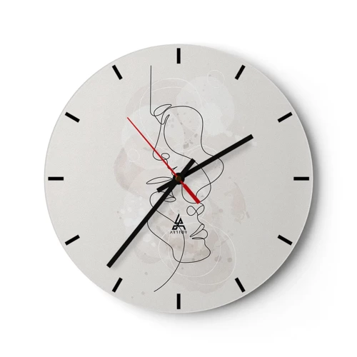 Wall clock - Clock on glass - Tangled up in an Embrace - 30x30 cm