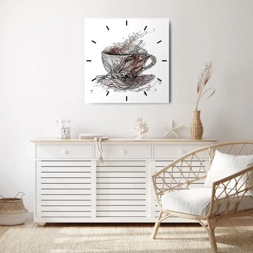 Wall clock - Clock on glass - Tea Time - 30x30 cm