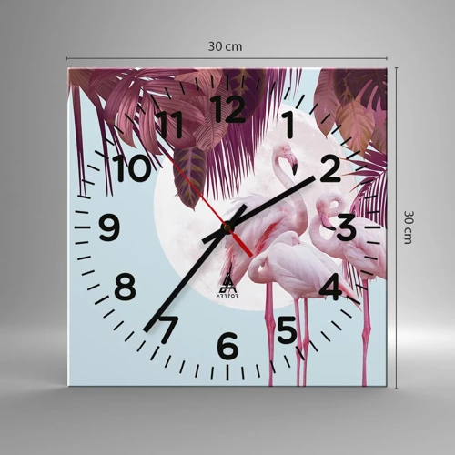 Wall clock - Clock on glass - Three Bird Graces - 30x30 cm