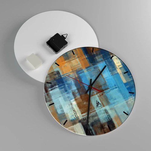 Wall clock - Clock on glass - Through Blue Curtain - 30x30 cm