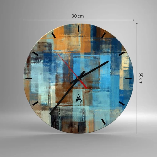 Wall clock - Clock on glass - Through Blue Curtain - 30x30 cm