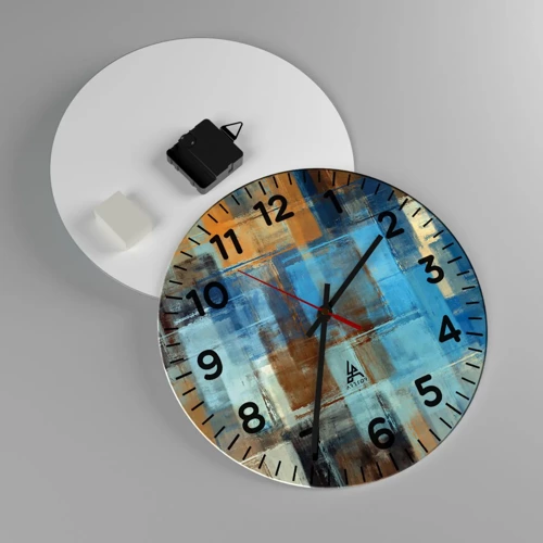 Wall clock - Clock on glass - Through Blue Curtain - 30x30 cm