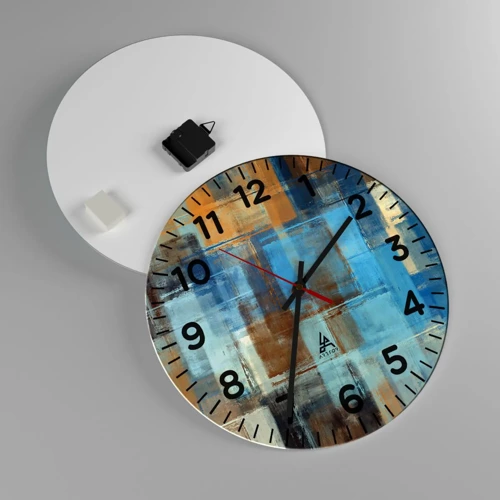 Wall clock - Clock on glass - Through Blue Curtain - 40x40 cm