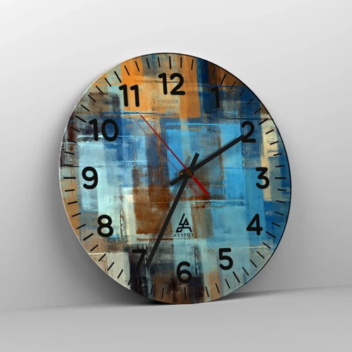 Wall clock - Clock on glass - Through Blue Curtain - 40x40 cm