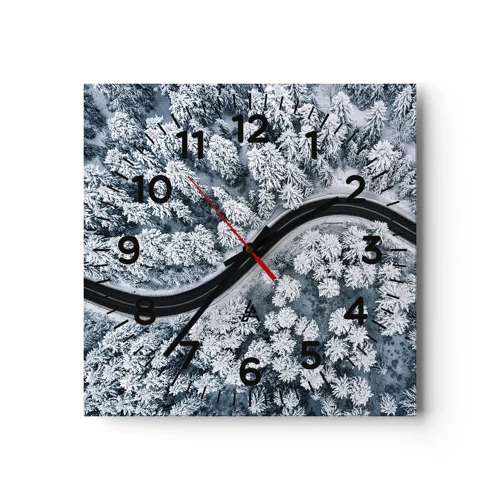 Wall clock - Clock on glass - Through Wintery Forest - 40x40 cm
