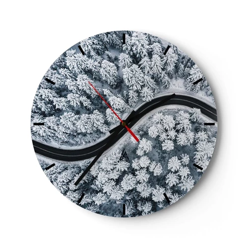 Wall clock - Clock on glass - Through Wintery Forest - 40x40 cm