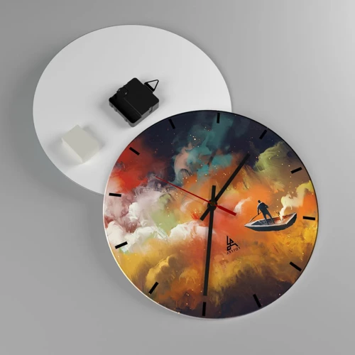 Wall clock - Clock on glass - Through the Galaxy in a Boat - 30x30 cm