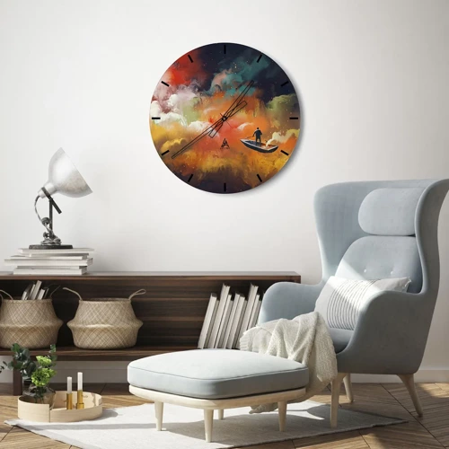 Wall clock - Clock on glass - Through the Galaxy in a Boat - 30x30 cm