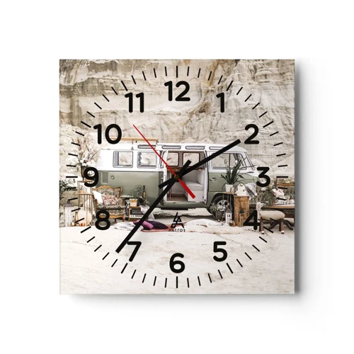 Wall clock - Clock on glass - Time to Start the Trip - 30x30 cm