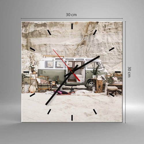 Wall clock - Clock on glass - Time to Start the Trip - 30x30 cm