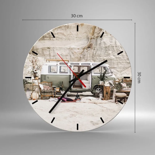 Wall clock - Clock on glass - Time to Start the Trip - 30x30 cm