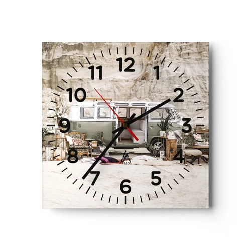 Wall clock - Clock on glass - Time to Start the Trip - 40x40 cm