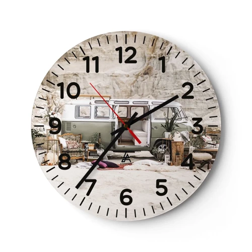 Wall clock - Clock on glass - Time to Start the Trip - 40x40 cm