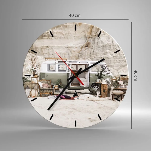 Wall clock - Clock on glass - Time to Start the Trip - 40x40 cm