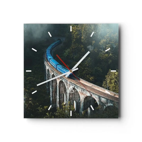 Wall clock - Clock on glass - Train through Nature - 30x30 cm