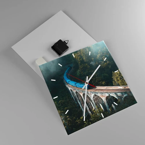 Wall clock - Clock on glass - Train through Nature - 30x30 cm