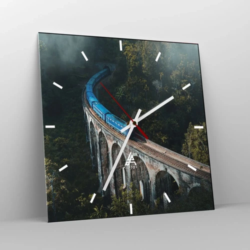 Wall clock - Clock on glass - Train through Nature - 30x30 cm