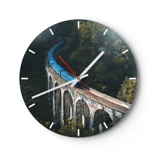 Wall clock - Clock on glass - Train through Nature - 30x30 cm