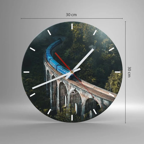 Wall clock - Clock on glass - Train through Nature - 30x30 cm